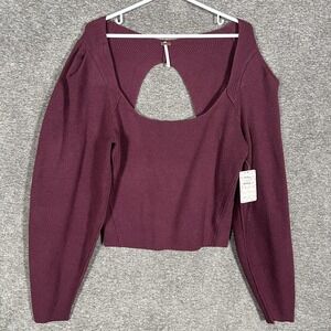 NWT‎ Free People SAFFRON Sweater Womens Medium Pomegranate Wine Open Back Knit